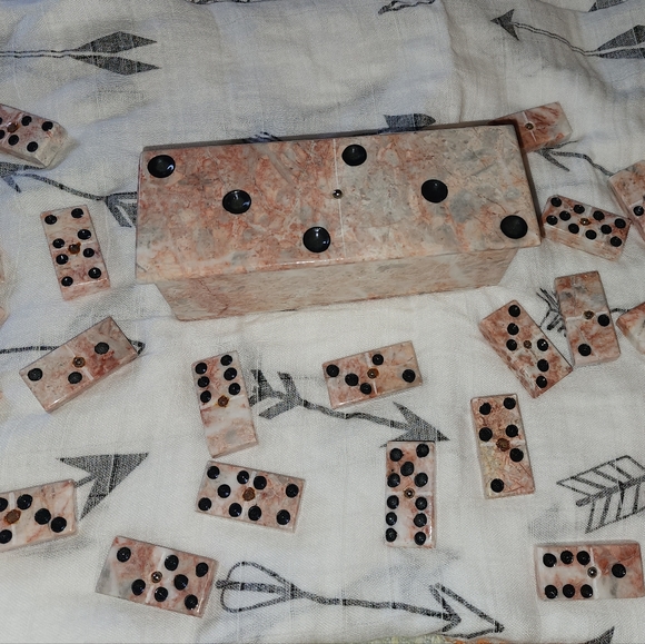 Pink zebra jasper marble/stone domino set - Picture 4 of 5
